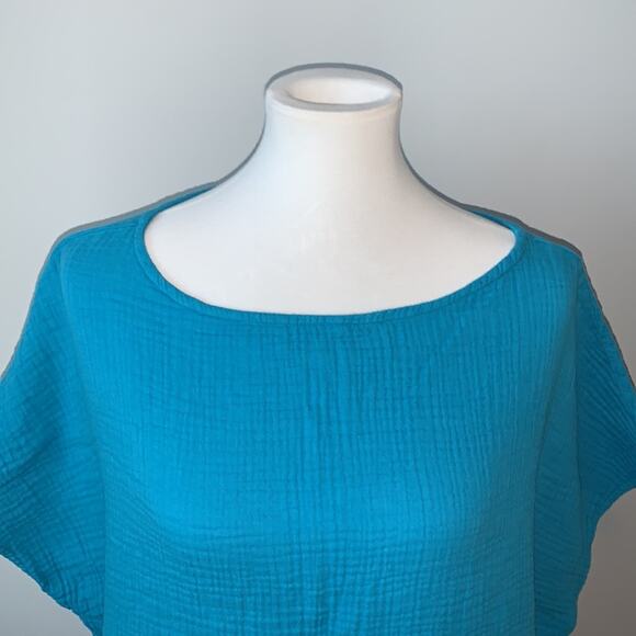 Bryn Walker Turquoise Cotton Waffle Oversized Top Sz M - Picture 2 of 6